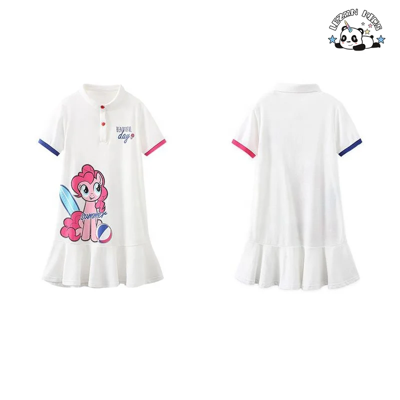 LEZONKIDS - Vestido de menina impresso com unicórnio de manga curta para crianças, vestido esportivo de verão para 2-12 anos